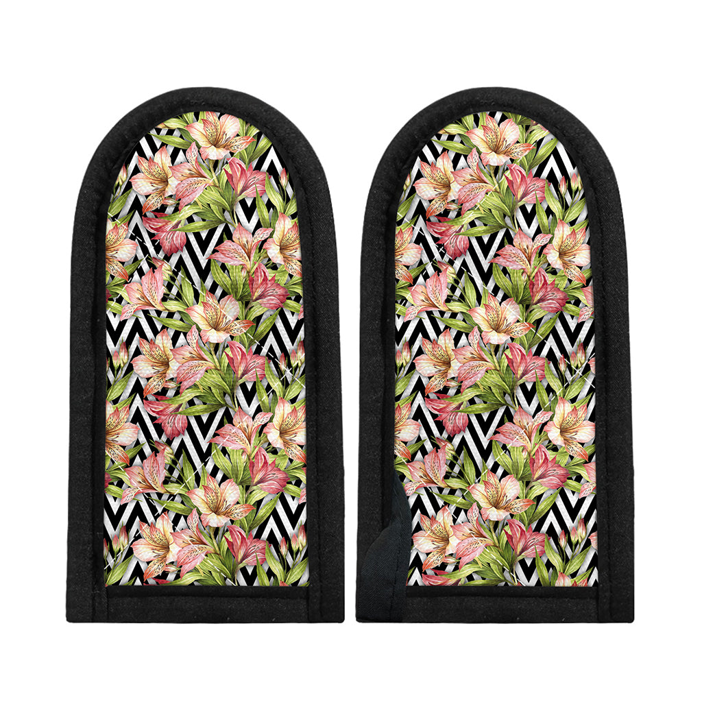 Pastel Alstroemeria Zigzag Pattern Print Skillet Handle Cover