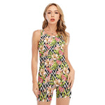 Pastel Alstroemeria Zigzag Pattern Print Sleeveless One Piece Swimsuit