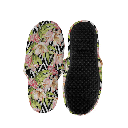 Pastel Alstroemeria Zigzag Pattern Print Slippers