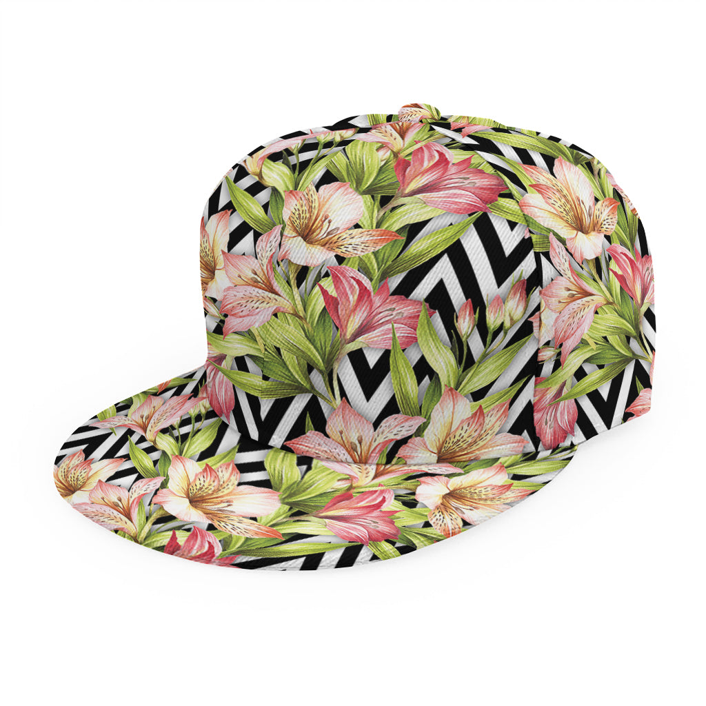 Pastel Alstroemeria Zigzag Pattern Print Snapback Cap