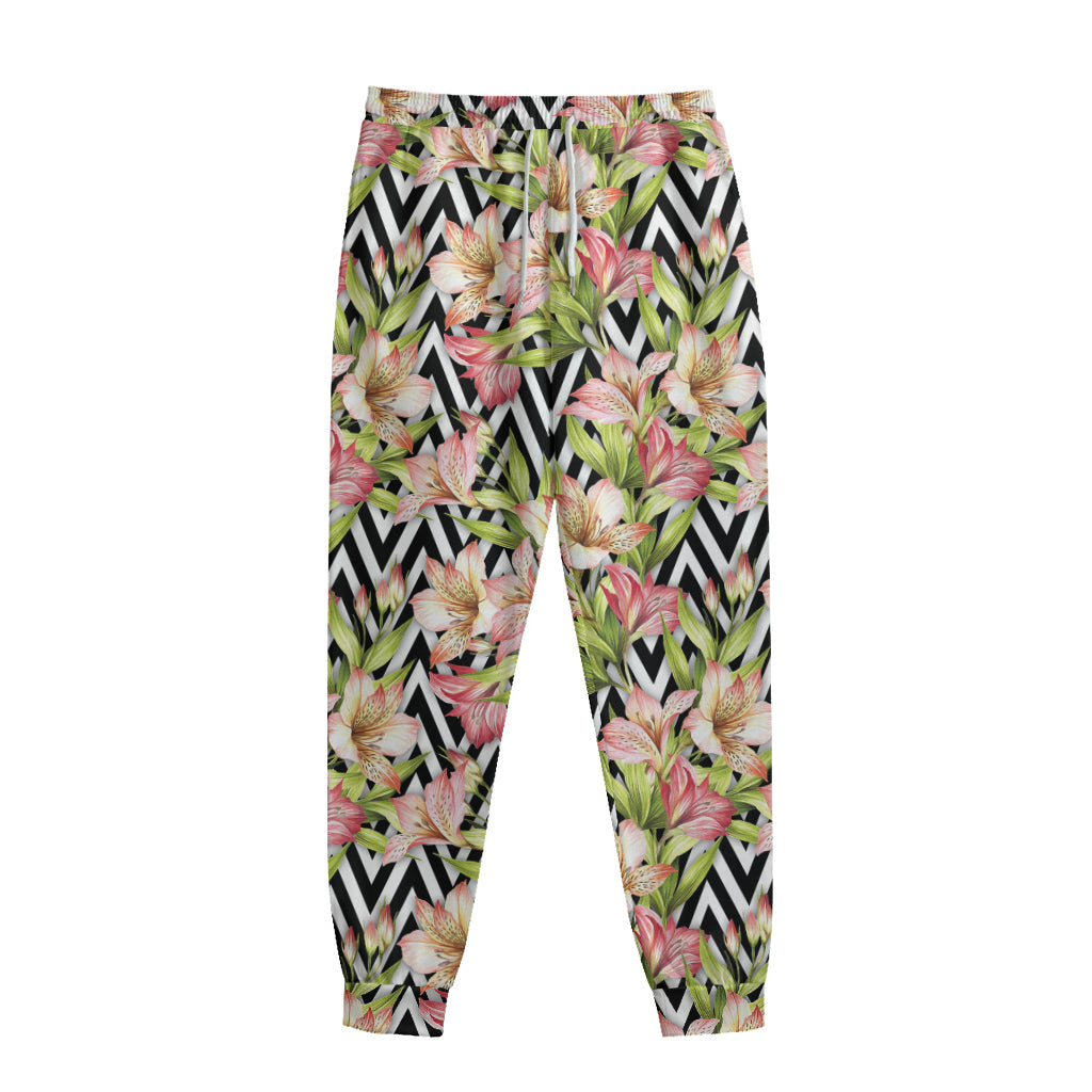 Pastel Alstroemeria Zigzag Pattern Print Sweatpants