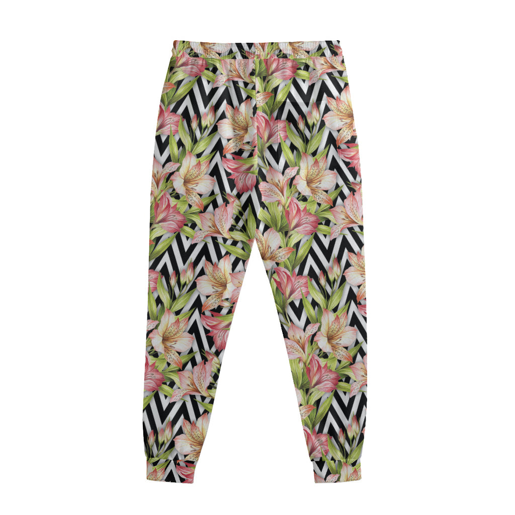 Pastel Alstroemeria Zigzag Pattern Print Sweatpants