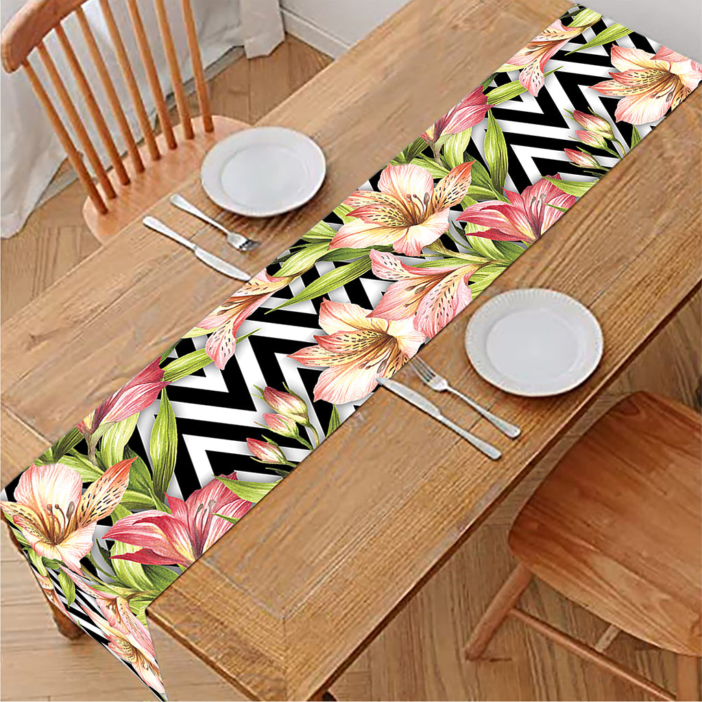 Pastel Alstroemeria Zigzag Pattern Print Table Runner