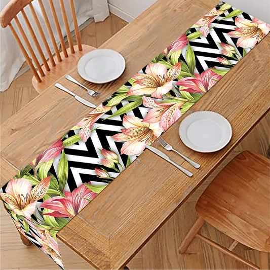 Pastel Alstroemeria Zigzag Pattern Print Table Runner