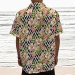 Pastel Alstroemeria Zigzag Pattern Print Textured Short Sleeve Shirt