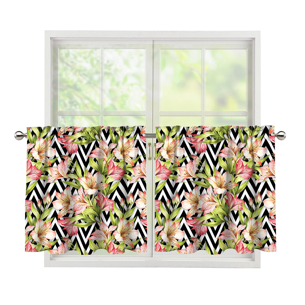 Pastel Alstroemeria Zigzag Pattern Print Tier Curtains