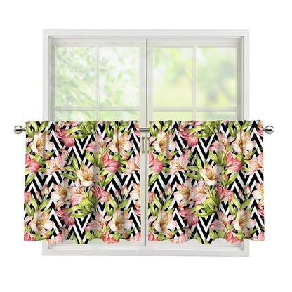 Pastel Alstroemeria Zigzag Pattern Print Tier Curtains
