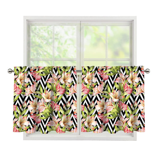 Pastel Alstroemeria Zigzag Pattern Print Tier Curtains