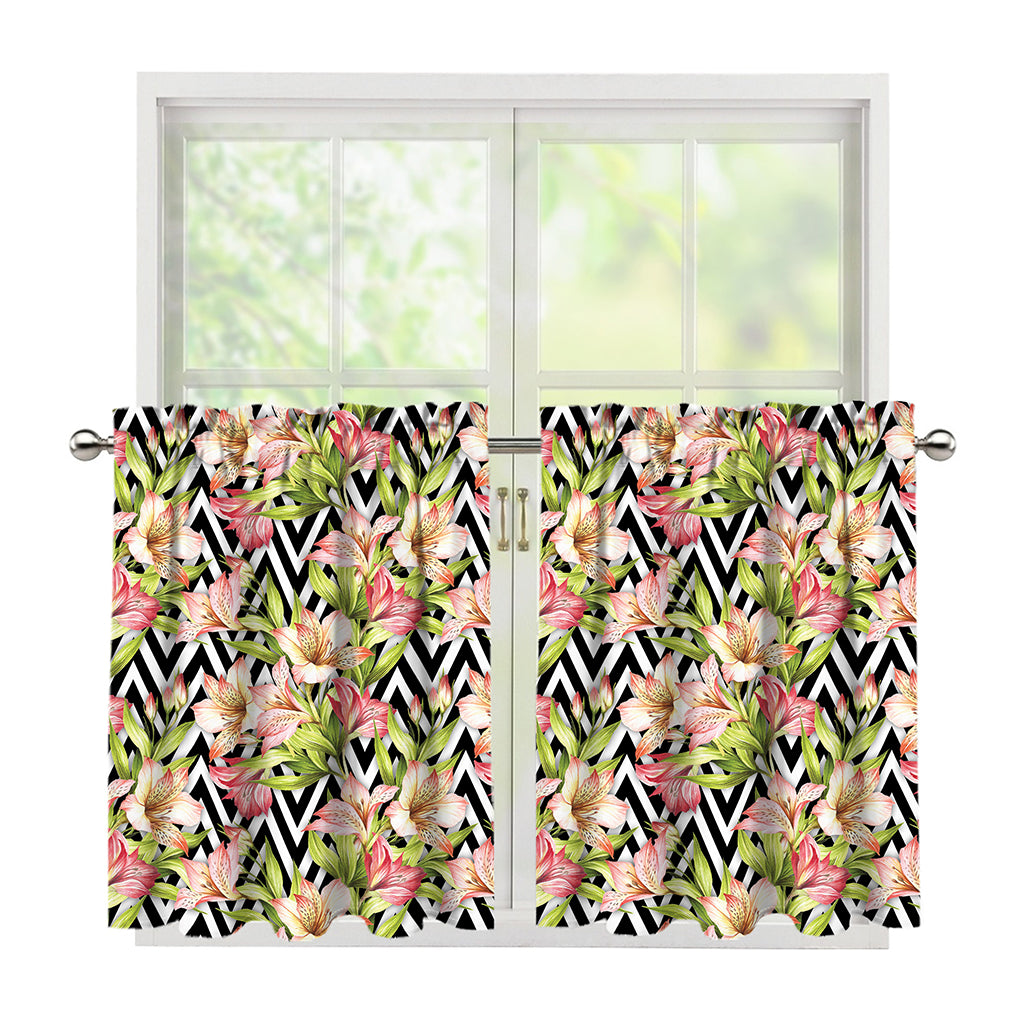 Pastel Alstroemeria Zigzag Pattern Print Tier Curtains