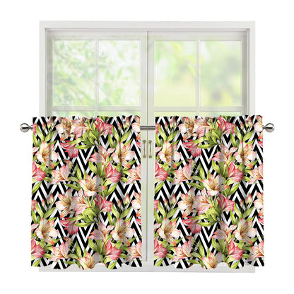 Pastel Alstroemeria Zigzag Pattern Print Tier Curtains