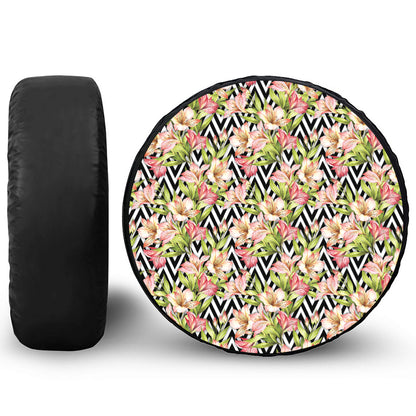 Pastel Alstroemeria Zigzag Pattern Print Tire Cover