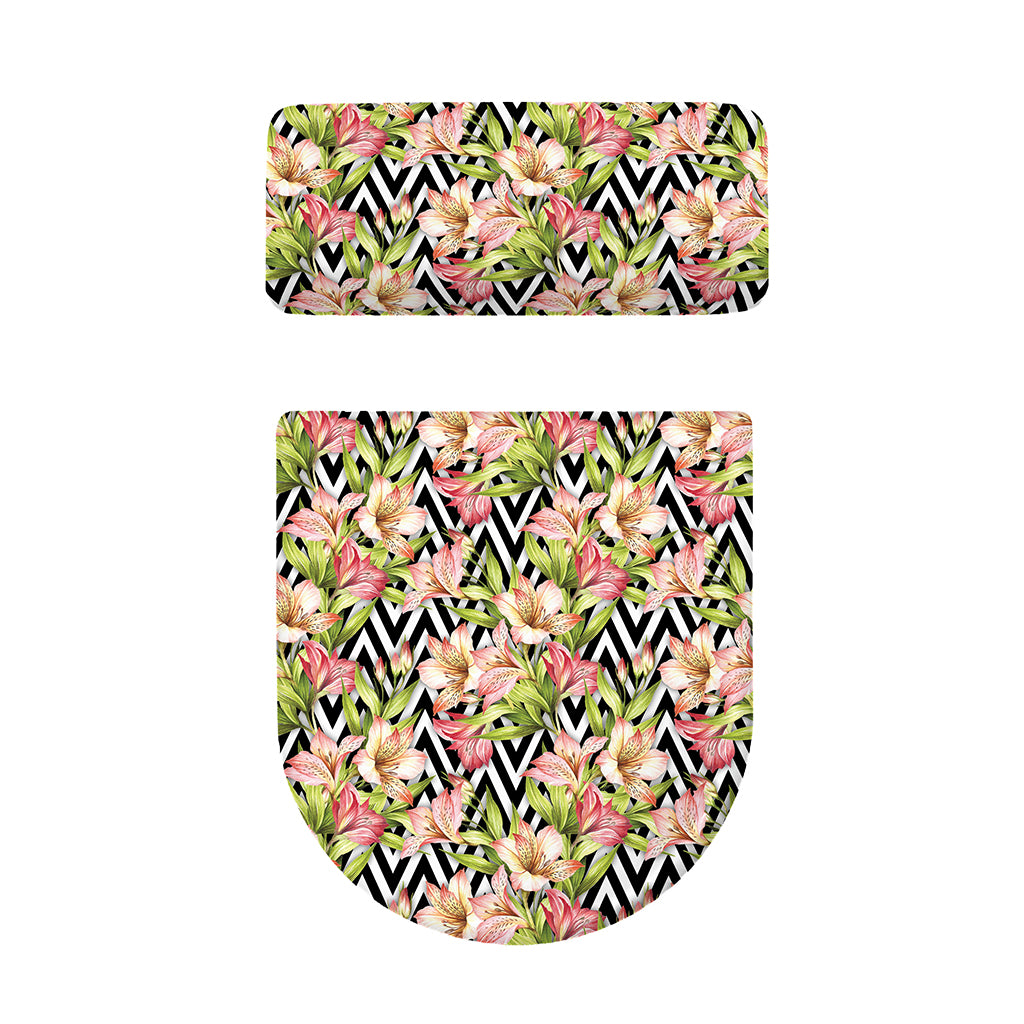 Pastel Alstroemeria Zigzag Pattern Print Toilet Lid And Tank Cover Set