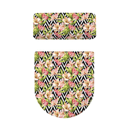 Pastel Alstroemeria Zigzag Pattern Print Toilet Lid And Tank Cover Set