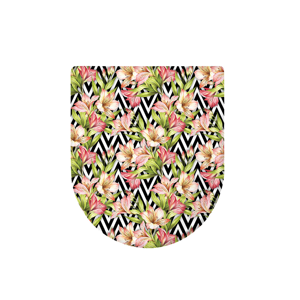 Pastel Alstroemeria Zigzag Pattern Print Toilet Lid Cover