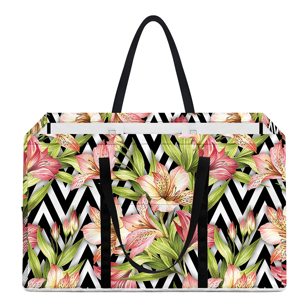 Pastel Alstroemeria Zigzag Pattern Print Utility Tote Bag