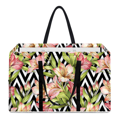 Pastel Alstroemeria Zigzag Pattern Print Utility Tote Bag