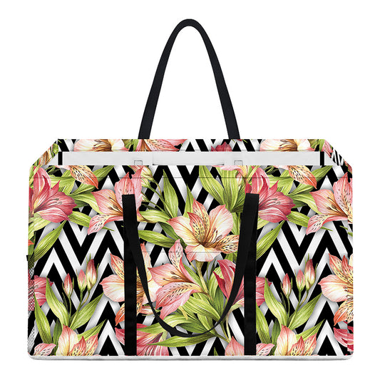 Pastel Alstroemeria Zigzag Pattern Print Utility Tote Bag