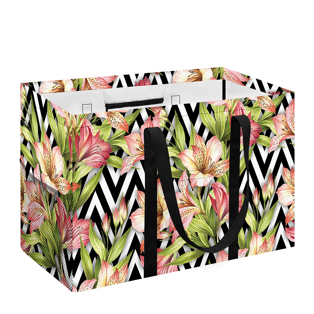 Pastel Alstroemeria Zigzag Pattern Print Utility Tote Bag