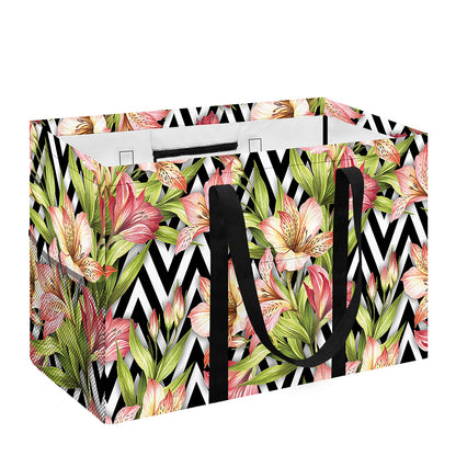 Pastel Alstroemeria Zigzag Pattern Print Utility Tote Bag