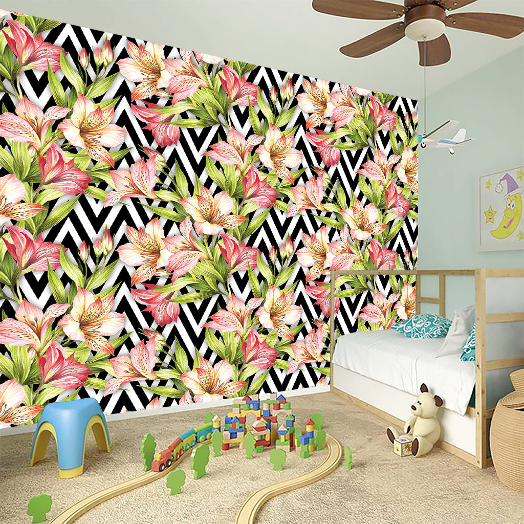 Pastel Alstroemeria Zigzag Pattern Print Wall Sticker