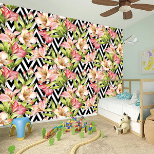 Pastel Alstroemeria Zigzag Pattern Print Wall Sticker