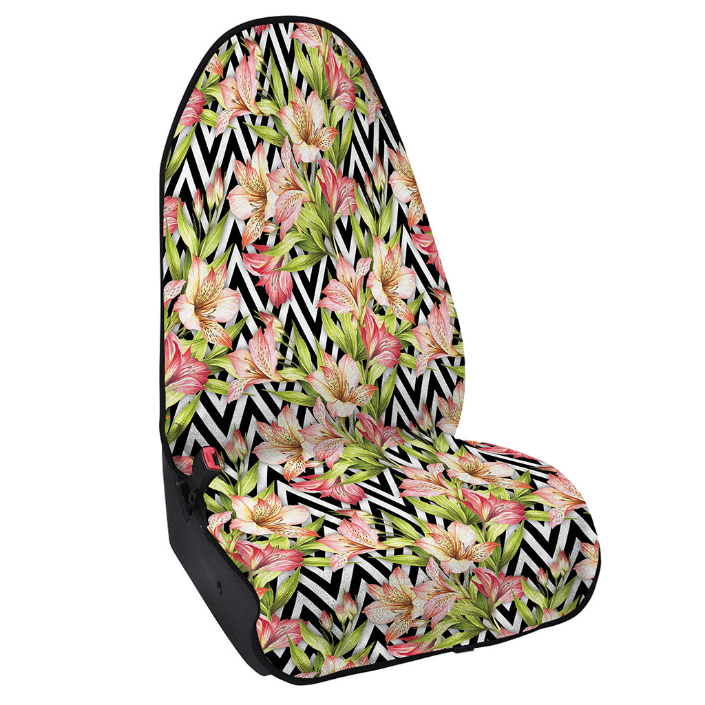Pastel Alstroemeria Zigzag Pattern Print Waterproof Car Seat Cover