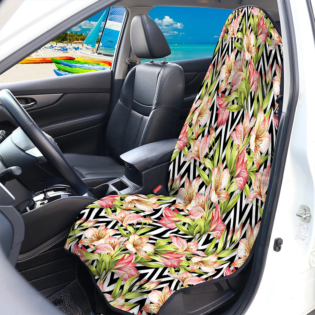 Pastel Alstroemeria Zigzag Pattern Print Waterproof Car Seat Cover