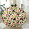 Pastel Alstroemeria Zigzag Pattern Print Waterproof Round Tablecloth