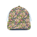 Pastel Alstroemeria Zigzag Pattern Print White Mesh Trucker Hat