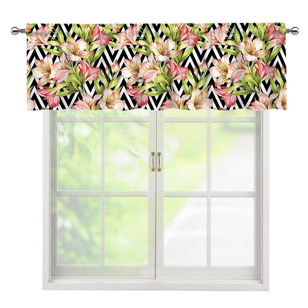 Pastel Alstroemeria Zigzag Pattern Print Window Valance