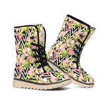 Pastel Alstroemeria Zigzag Pattern Print Winter Boots