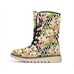 Pastel Alstroemeria Zigzag Pattern Print Winter Boots