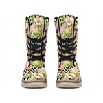 Pastel Alstroemeria Zigzag Pattern Print Winter Boots