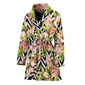 Pastel Alstroemeria Zigzag Pattern Print Women's Bathrobe