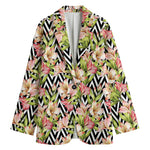 Pastel Alstroemeria Zigzag Pattern Print Women's Blazer