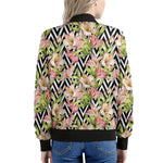 Pastel Alstroemeria Zigzag Pattern Print Women's Bomber Jacket