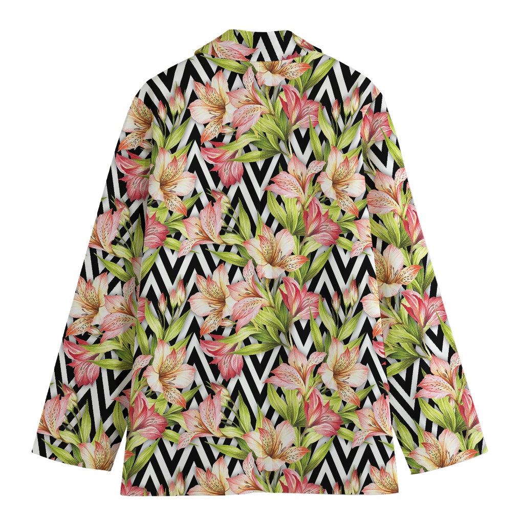 Pastel Alstroemeria Zigzag Pattern Print Women's Cotton Blazer