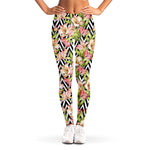 Pastel Alstroemeria Zigzag Pattern Print Women's Leggings