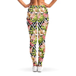 Pastel Alstroemeria Zigzag Pattern Print Women's Leggings
