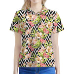 Pastel Alstroemeria Zigzag Pattern Print Women's Polo Shirt