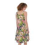 Pastel Alstroemeria Zigzag Pattern Print Women's Sleeveless Dress