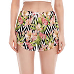 Pastel Alstroemeria Zigzag Pattern Print Women's Split Running Shorts