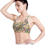 Pastel Alstroemeria Zigzag Pattern Print Women's Sports Bra