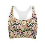 Pastel Alstroemeria Zigzag Pattern Print Women's Sports Bra
