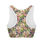 Pastel Alstroemeria Zigzag Pattern Print Women's Sports Bra