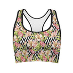 Pastel Alstroemeria Zigzag Pattern Print Women's Sports Bra