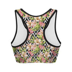 Pastel Alstroemeria Zigzag Pattern Print Women's Sports Bra