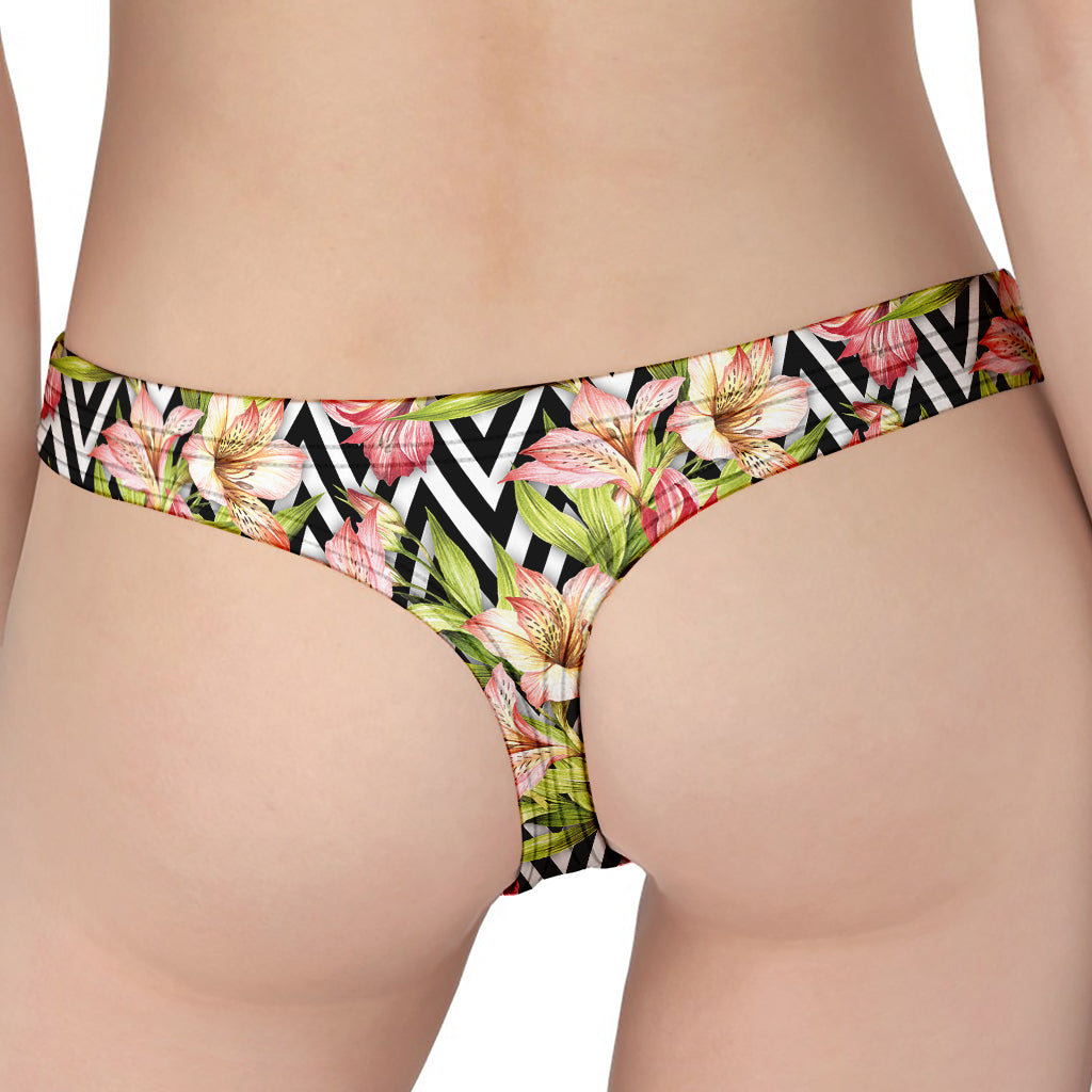 Pastel Alstroemeria Zigzag Pattern Print Women's Thong