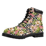 Pastel Alstroemeria Zigzag Pattern Print Work Boots