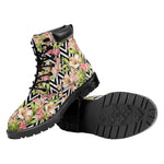 Pastel Alstroemeria Zigzag Pattern Print Work Boots